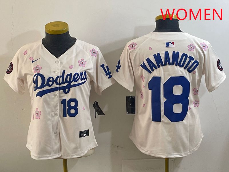Women Los Angeles Dodgers 18 Yamamoto Cream Sakura Edition 2025 Nike MLB Jersey style 16